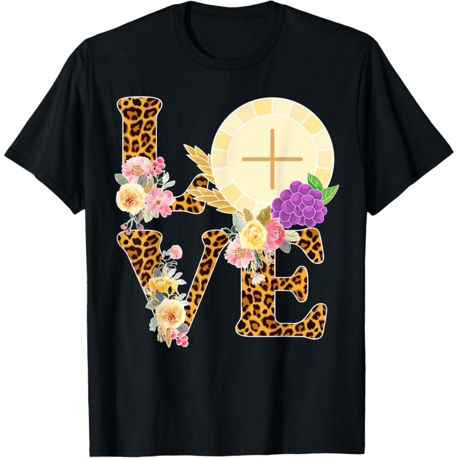 Dy Love Leopard Floral First Holy Communion T-Shirt S