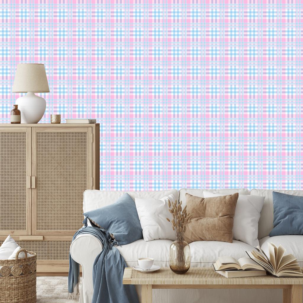 Candy Check Wallpaper White and Azure for Living Room and Bedroom 50x1000