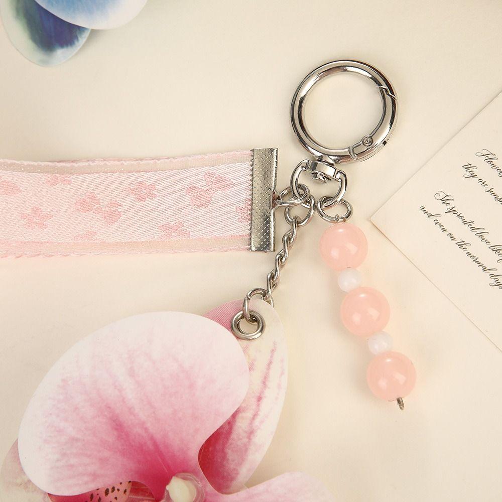Färgglad Blommig Nyckelring Pärlor Väskhänge Ryggsäcksberlock Fjärilsorkidéhänge Barn