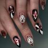 Press On Fake Nails Halloween Almond Stick On False Nail with Circus Clown Design Glossy Full Cover Artificial Acrylic Glue On Nails for Women 24Pcs