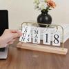 Wooden Perpetual Calendar Modern Metal Standing with Wooden Base Daily Metal Desk Calendar for Home Office Coffee Shop Study