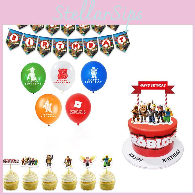 Kit de Fournitures de Fête d'Anniversaire Roblox avec Bannière, Ballons et Décorations de Gâteau Vibrants pour Enfants