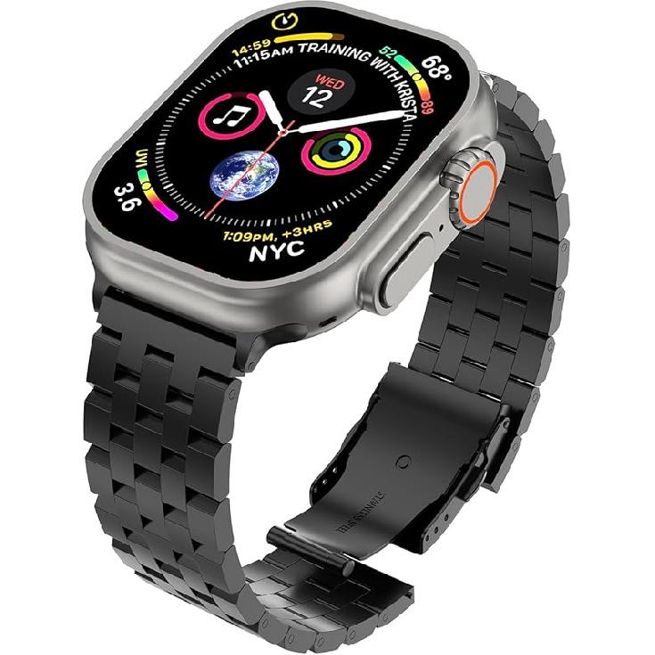 Титановый ремешок Ultra/Ultra 2, совместимый с Apple Watch для мужчин 49 мм 46 мм 45 мм 44 мм 42 мм, регулируемый для серии iWatch Ultra Black-02