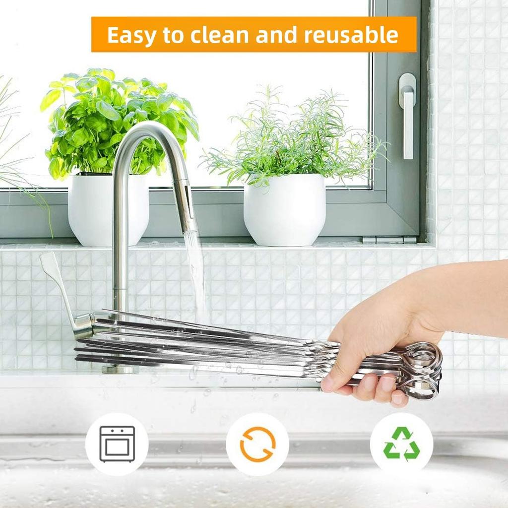 12 Stück BBQ-Spieße 40cm Edelstahl Flache Gabeln Wiederverwendbare Grill-Röststäbe Mit Tasche Für BBQ Outdoor-Gadgets Küchenutensil