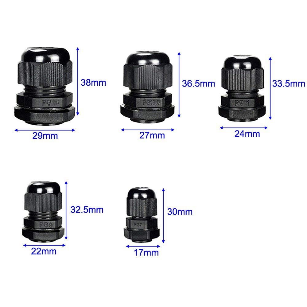10Pcs Nylon Cable Gland Kit Waterproof Ip68 Cable Gland Joints Adjustable Locknut Pg7 Pg9 Pg11 Pg13.5 Pg16