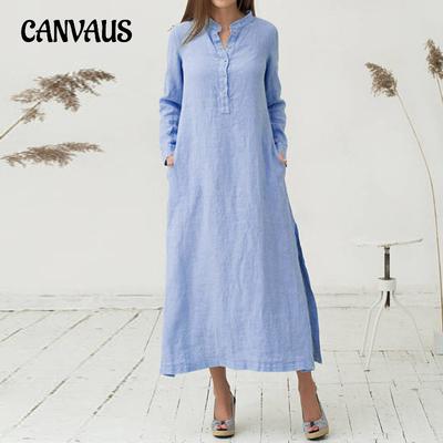 Vestido camisero de manga larga para mujer, informal, holgado, de talla grande, estilo vintage, con cuello levantado, sexy, para primavera y otoño