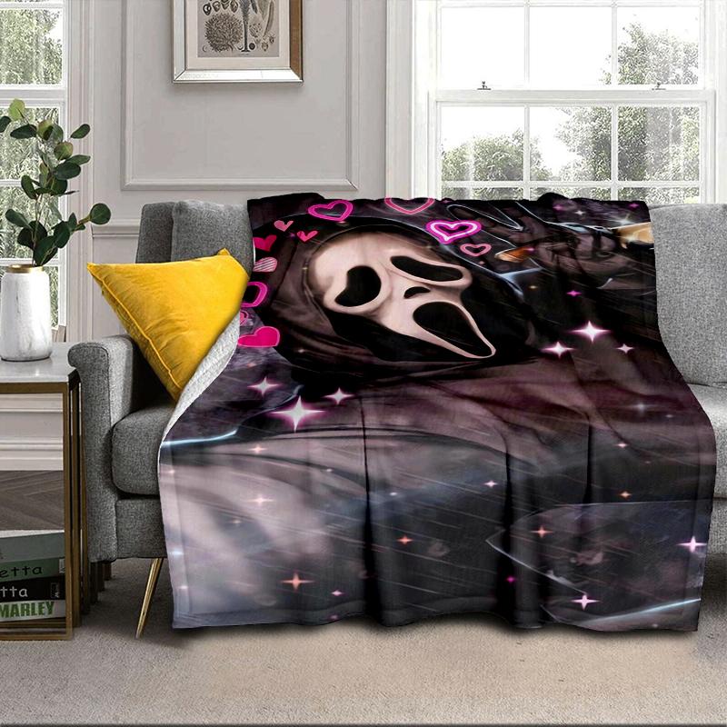 Ghostface Greetings Poster Blanket Flannel Blanket for Bed, Sofa, Camping, Hiking, Picnic Essentials, Gift for Family Fan Gifts