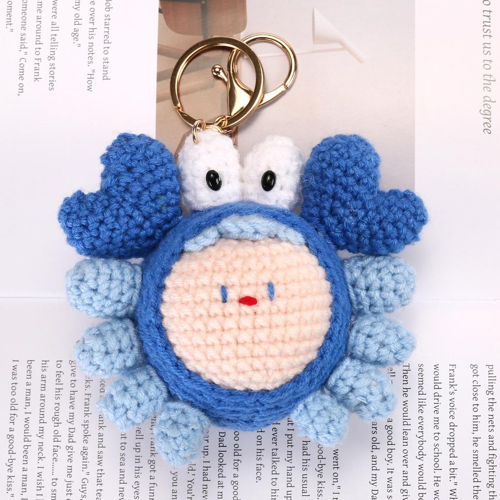 Ocean Series Knitted Animal Doll Keychain For Bag Pendant Funny Turtle Crochet Keychain Clown Fish Keychain Custom Accessories