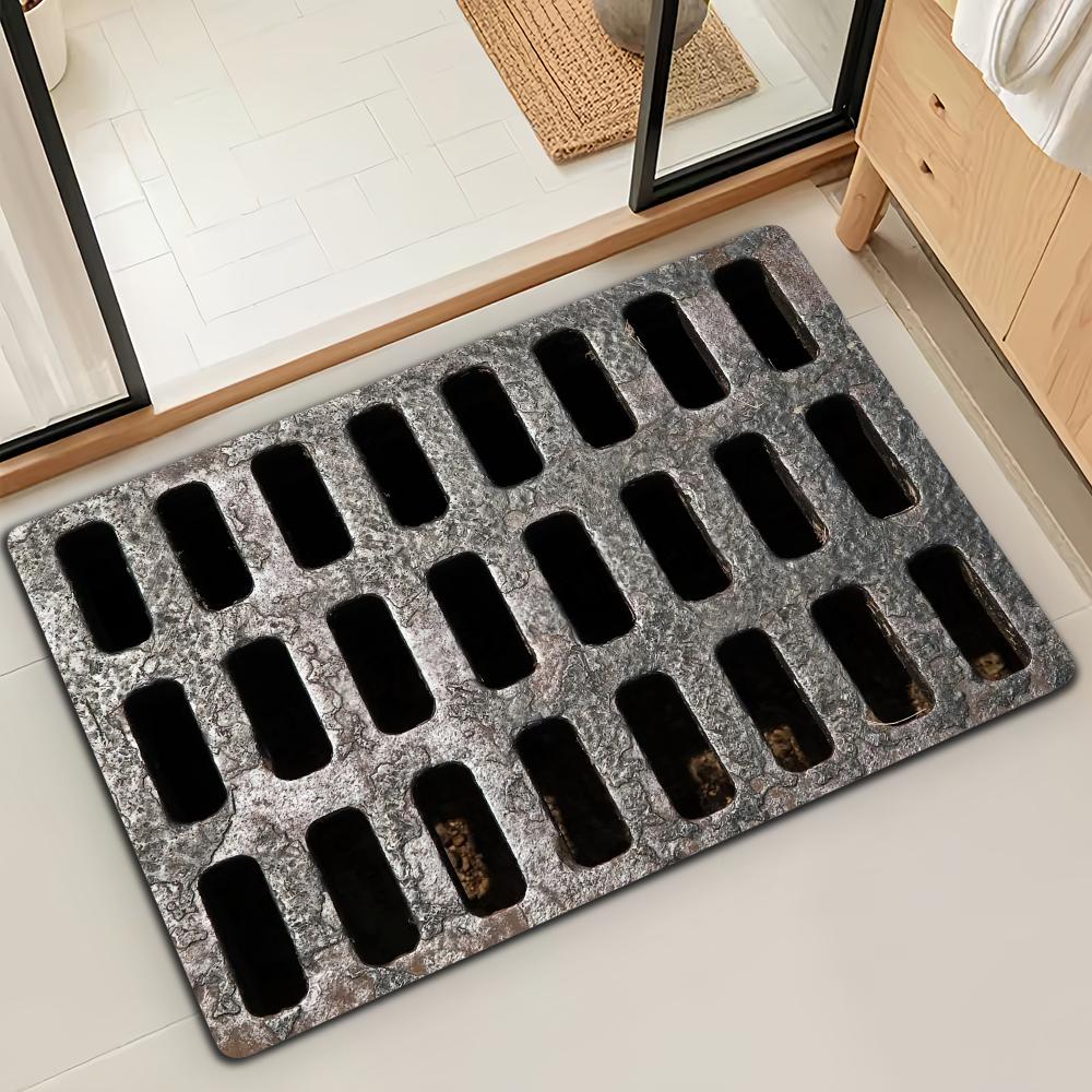 

Iron Drain Grate Cast Door Mat Bath Microfiber Decorative Versatile Flannel Floor Mat Quick Dry Absorbent Non-slip Sole 40cm x 60cm