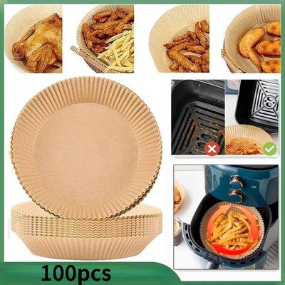 100PCS Air Fryer Paper Liner 20cm Disposable Non-Stick Parchment Microwave Baking Barbecue Paper Tray Kitchen Food Oil Absorber