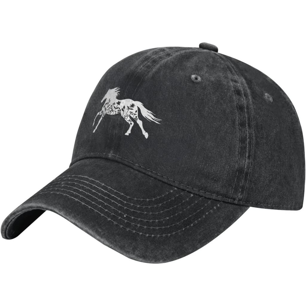 Blumen Silhouette Pferd Baseballkappe Gewaschene Baumwolle Verstellbar Trucker-Kappe für Unisex Lässig Outdoor