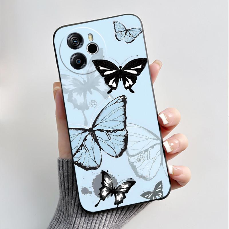Per Oscal Tiger 12 13 Custodia Moda Farfalla Fiore Nero Morbido Silicone Custodia per Telefono per Blackview Oscal Tiger12 Tiger13 Cover