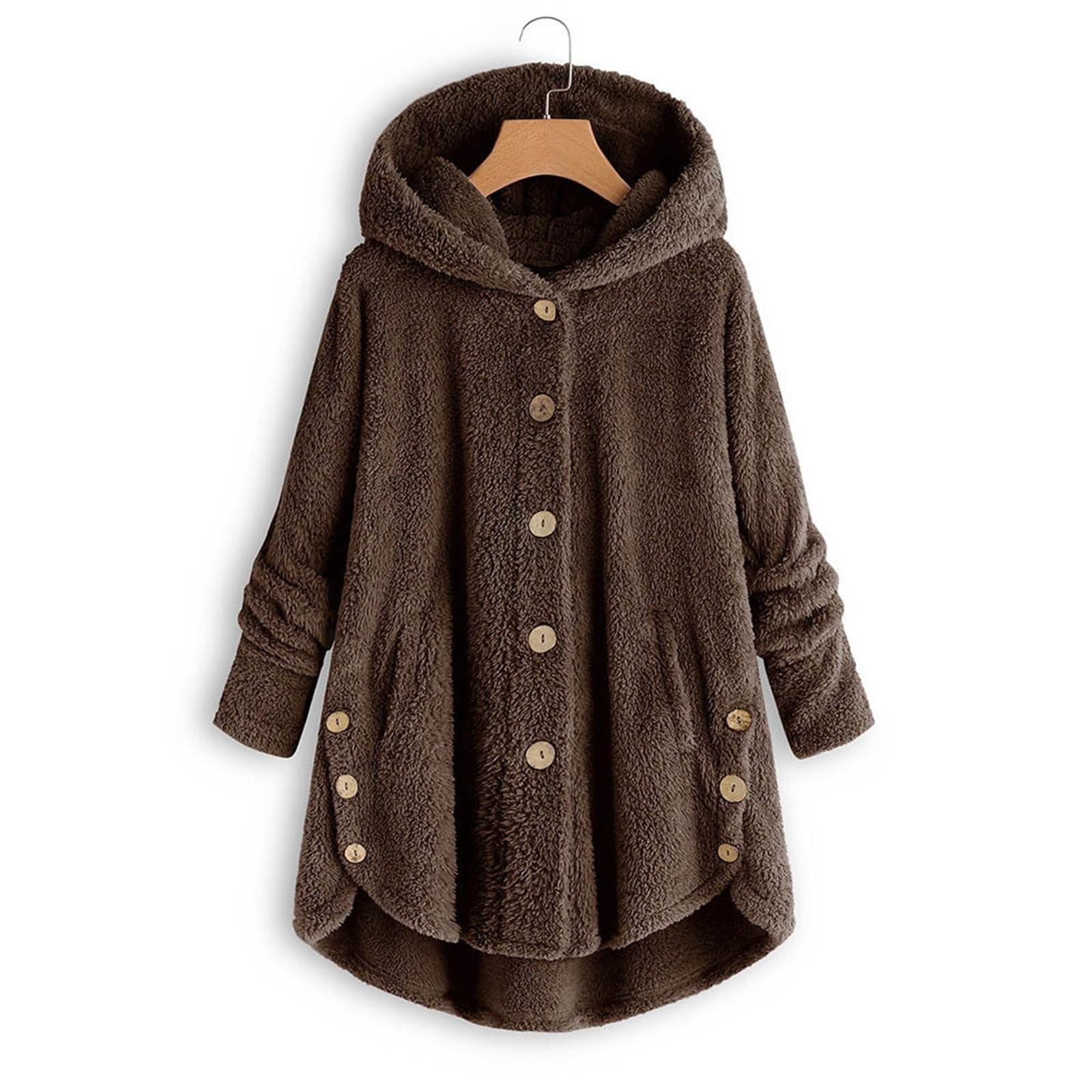 Women s Casual Fashion Button Plush Irregular Color Long Sleeve Jacket S