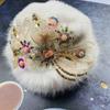 New Plush Hat Fashionable Foreign Style Warm Ethnic Style Winter Imitation Fox Cold Ear Protection Thickened Embroidered Hat