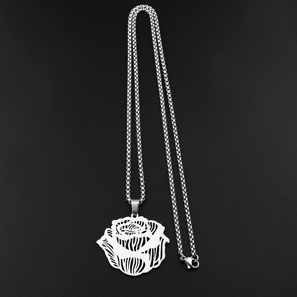 Romantic Rose Flower Pendant Necklace For Women Men Stainless Steel Black Love Fashion Party Goth Femboy Chain Jewelry Gifts