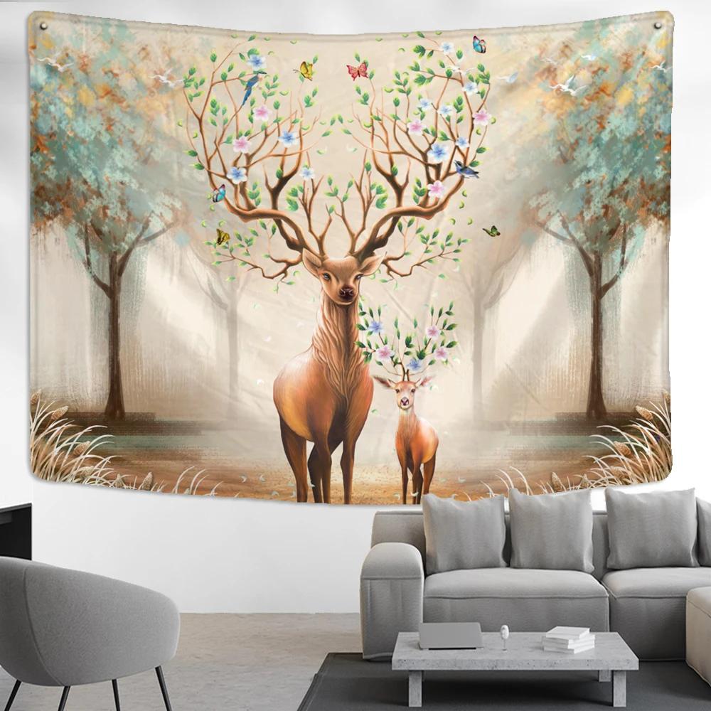 Cute Fawn Tapestry Christmas Reindeer Wall Hanging Bohemian Bedspread Blanket Dorm Home Decor mantas mandalas