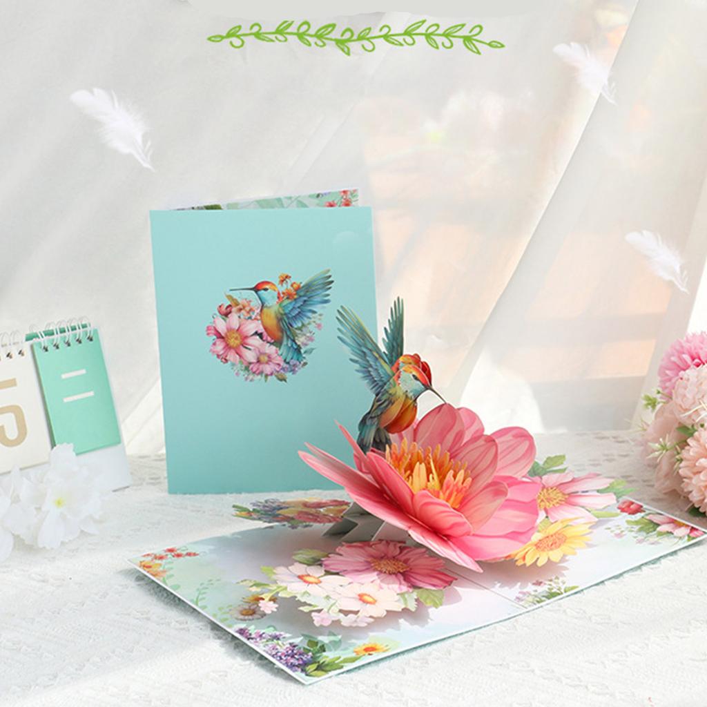 Elegant 3D Hummingbird and Florals Greeting Card Invitation Card for Birthdays Weddings and Holidays Handmade Postcard