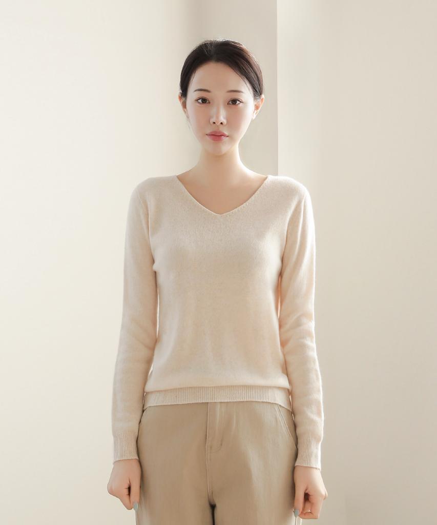 Keulleiseu 100% Wool V-Neck Knit Sweater_Red