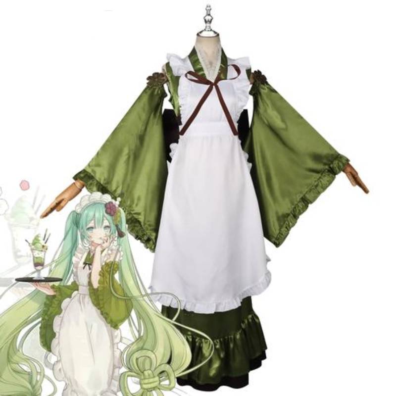 Cosplay Hatsune Miku Costume Matcha Sleeve Dress Role Play Polyester Gift Women