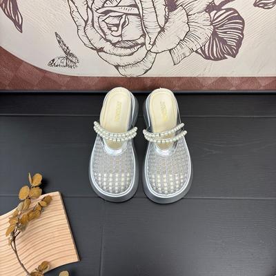 Korean Version of Thick-soled Bag Head Half Slippers Women's 2025 Summer Fashion Hole Sandals Light Height Increase Breathable Hollow Mesh Shoes