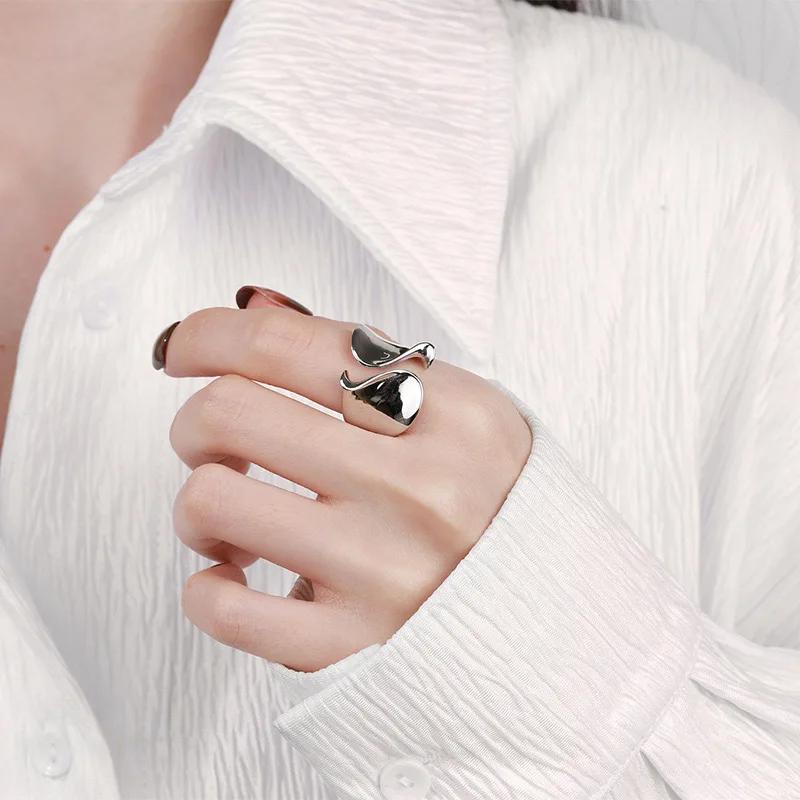 925 Silver Rings for Women Couple Minimalist Handmade Simple Big Open Ring Party Prevent Allergy Jewelry Holiday Gifts