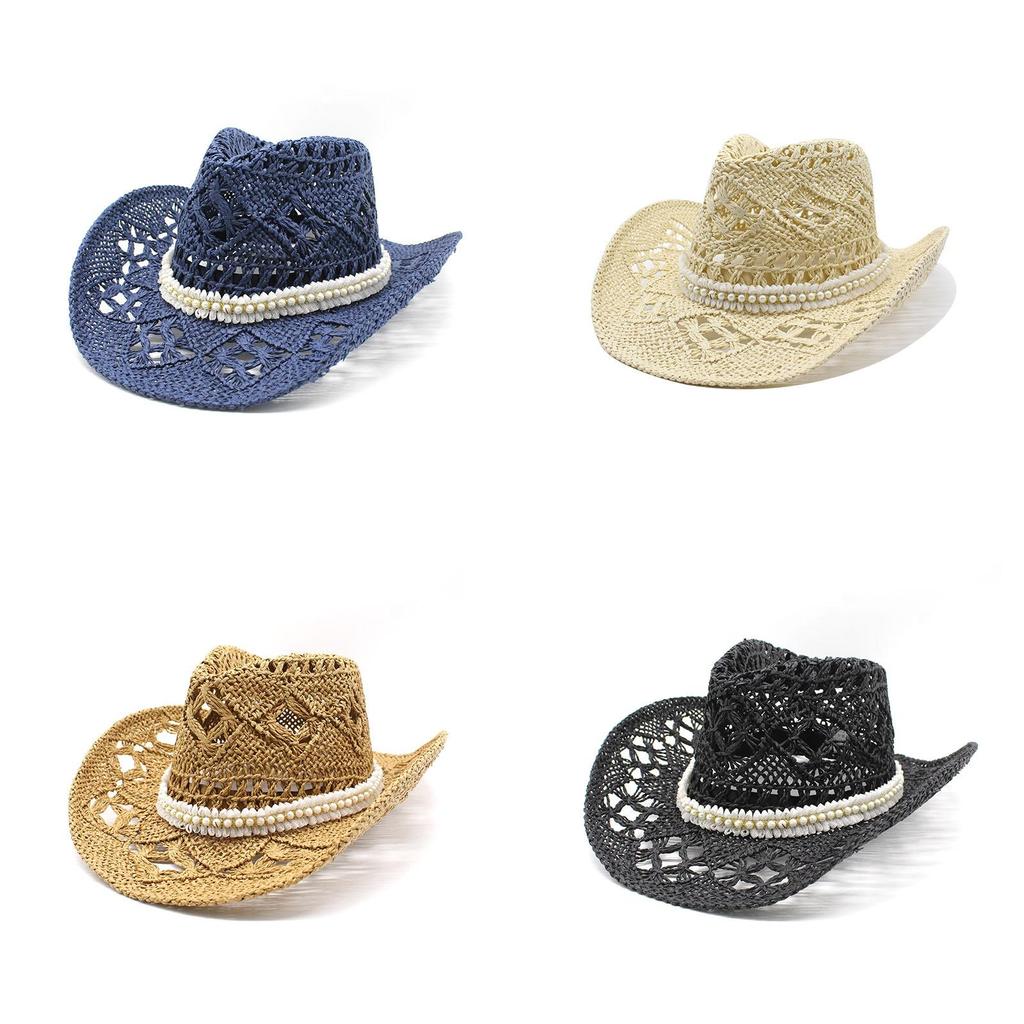 Western Cowboy Straw Hat With Wide Brim For Summer Sun Protection And Outdoor Activities