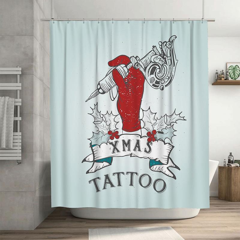 

Tu Vintage Tattoo Shower Curtain Skull Roses Dark Art Bathroom Decor Grunge Gothic Washable Liner W60H190(CM)-1 Pcs
