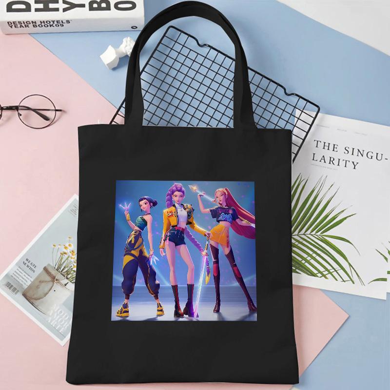 Cartoon K Pop Demon Hunters Women's Shoulder Pouch Fashion Canvas Bags Adorable Tote Bags Printed Handbag Shopping Bags Birth Date Gifts