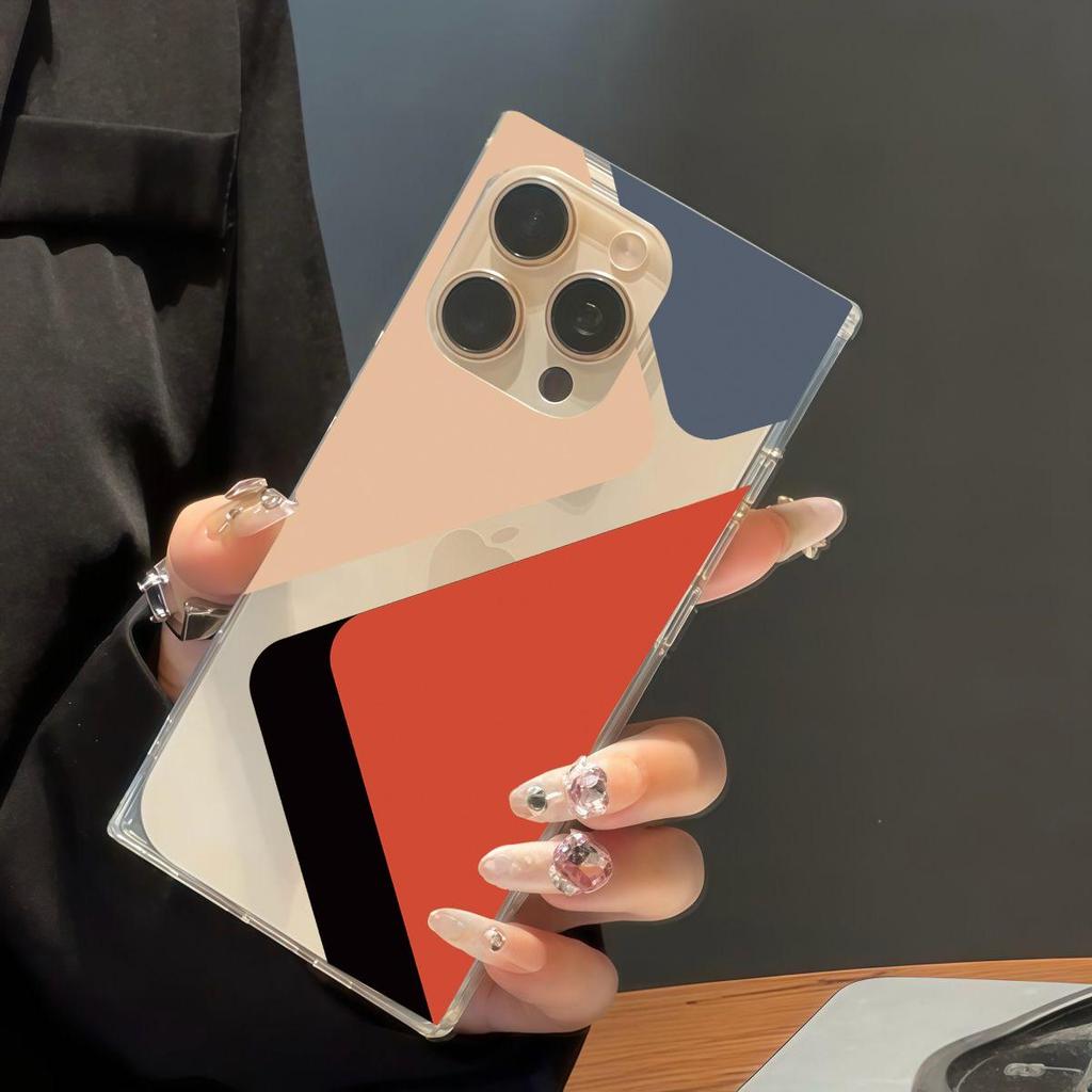 Square Back Tube Protection Clear Case For iPhone 15 Plus 14 Pro Max 16 ProMax 11 13 12 Anti-Oxygen,Geometric Color Collision Pattern Casing