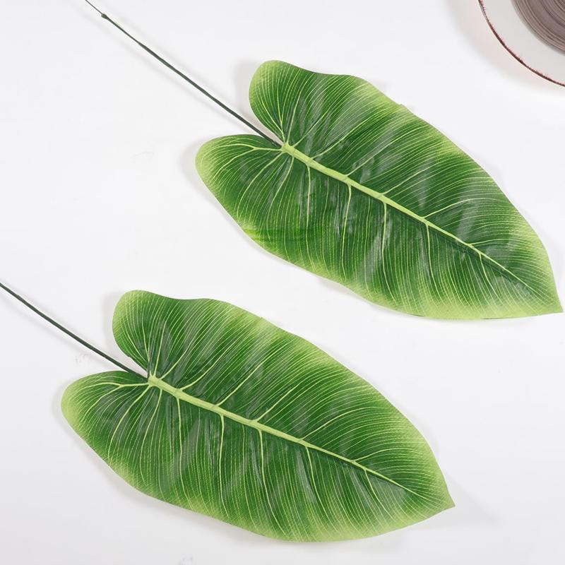 Artificial Green Canna Leaves with Stem, Tropical Faux Leaf Greenery Decor for Hawaiian Luau Jungle Beach Theme Party Decor