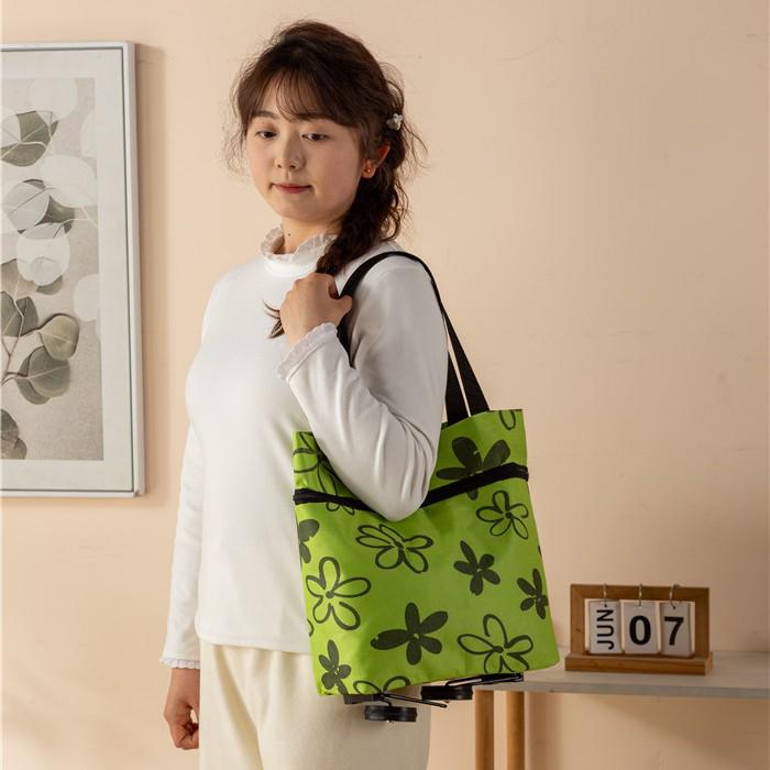 Folding Waterproof Oxford Cloth Shopping Bag with Trolley Wheels