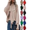 Women's High Neck Bow Tie Bubble Long Sleeve Shirt Spring Autumn Loose Everything Elegant Female Casual O Neck