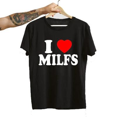 Jag älskar MILFS Jag hjärtar heta mammor Tryckta t-shirts Kvinnor Bomull Kortärmad Casual T-shirt Harajuku Mode T-shirts Unisex