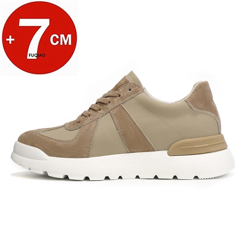 Elevator Casual Sneakers Man Genuine Leather Mesh Lace-Up Round Toe Platform Shoes 7cm Height Increase Shoes Men Lift Sports