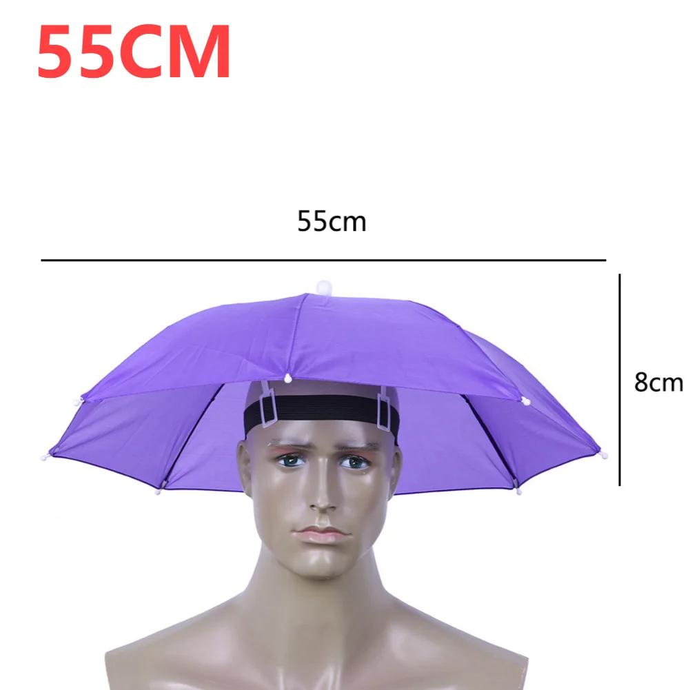 Head Umbrella with Elastic Band Anti-Rain Headwear Brolly Cap Waterproof Sunscreen Hat Umbrella Lightweight for Camping Hiking