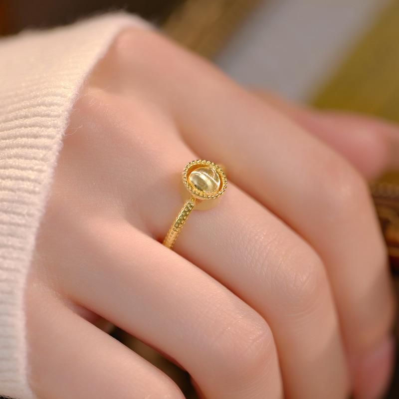 Banyan Tree S925 Prata Banhado Ouro Olho de Gato Anel de Dedo Indicador Rotativo - Luxo Leve para Mulheres