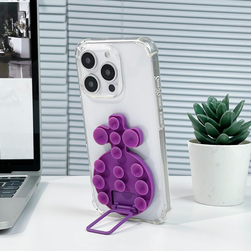 Magnetic Liquid Silicone Phone Case with Adhesive Metal Ring and Retractable Suction Cup Stand