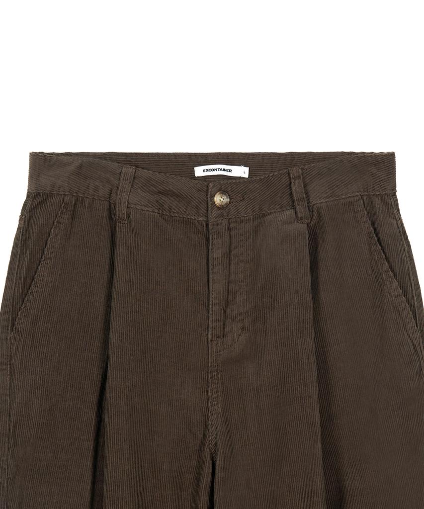 EXCONTAINER One-Pleat Wide Corduroy Pants (Brown)