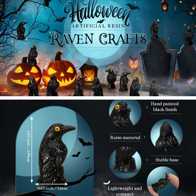 WTEMPO Creative Micro-landscape Black Halloween Crow Handmade Diy Resin Small Accessories Landscape Small Animal Decorative Ornaments