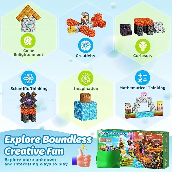 Magnetische Bausteine Mine World Magnetwürfel Wald Set für Junge Mädchen Kind Alter 3+ DIY Modell Kinder STEM Sensorisches Spielzeug Geschenk