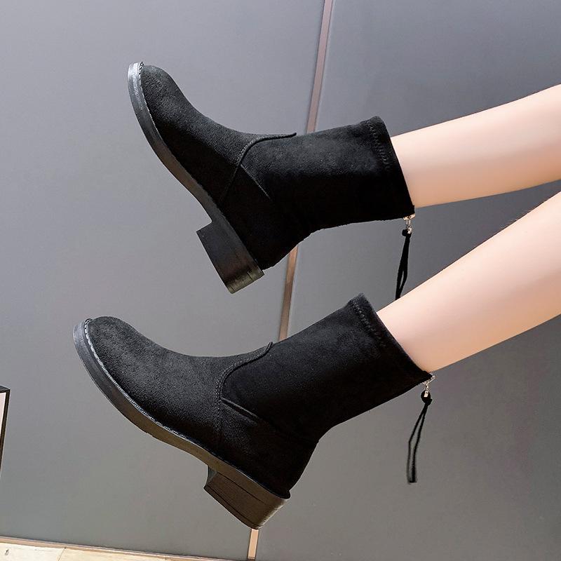 Large size velvet short boots women's new autumn and winter thick heel Martin boots femininity cotton shoes