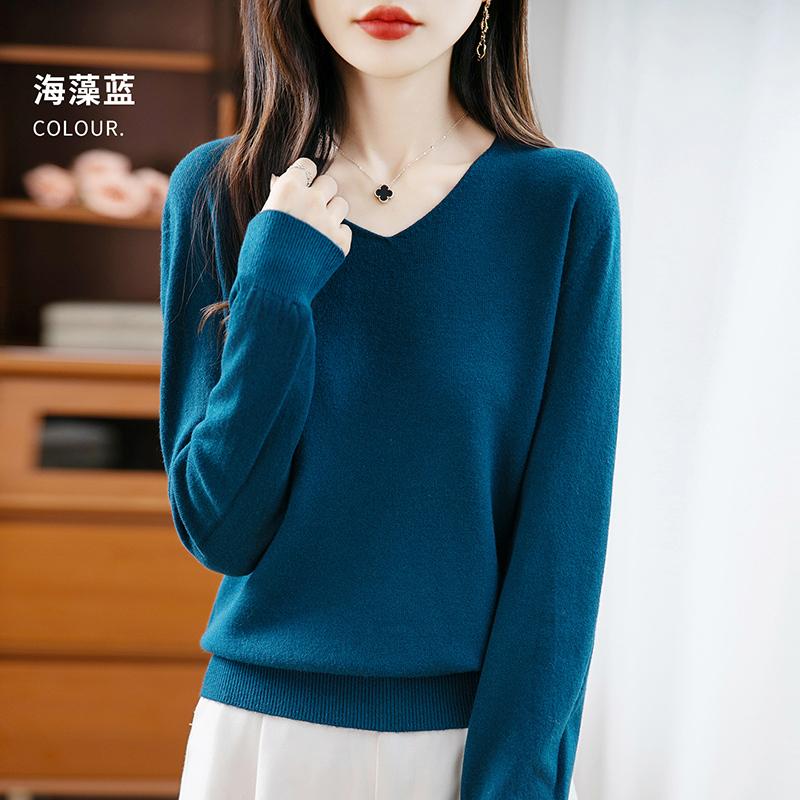 

Женский свитер с V-образным вырезом Qinghe кашемир 30% кашемир 70% шерсть осень и зима модный теплый универсальный XL