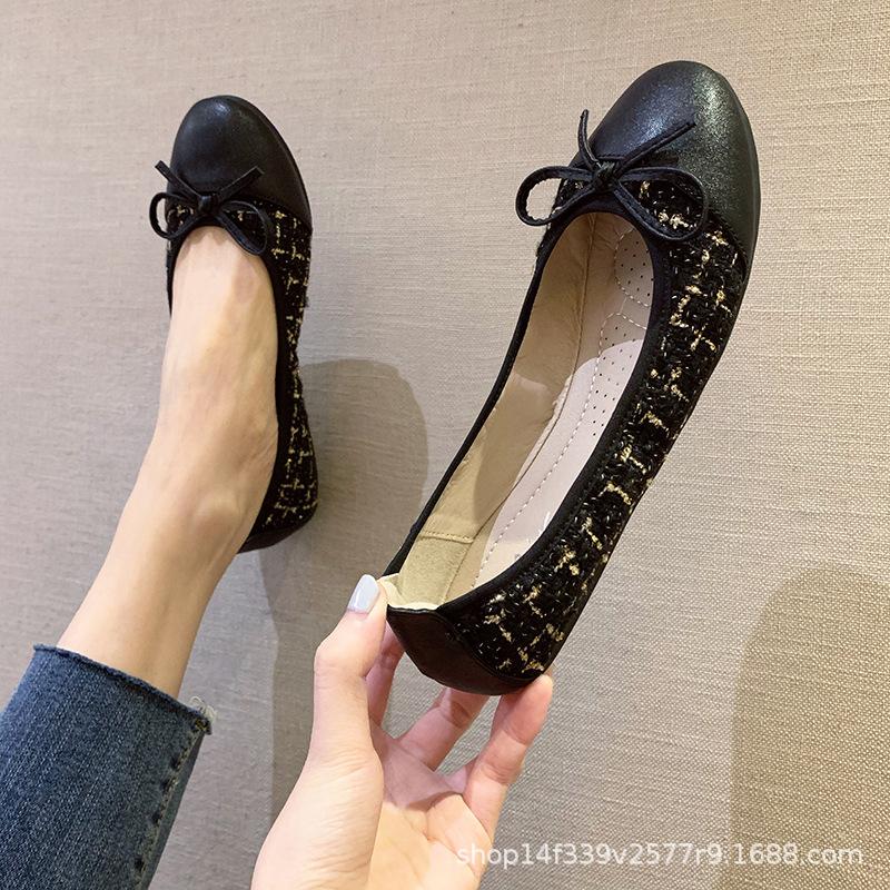 Mode Mehrfarbig Damen Runde Zehen Schleife Ballerinas Schuhe Luxus Patchwork Karomuster Slipper Bequeme Roll-Up Ballerinas Damenkleid Sapatos 2025