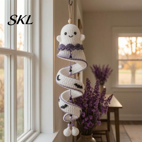 DIY Heimwandbehang Handwerk Häkelset, Geist/Pinguin/Hirsch/Lebkuchenmann/Kürbis Form, Spiral Halloween Ornament Basteln für Dekor Set Erwachsene