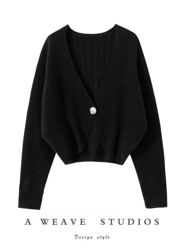 Fashionable Summer V-Neck Knit Cropped Cardigan with Sun Protection