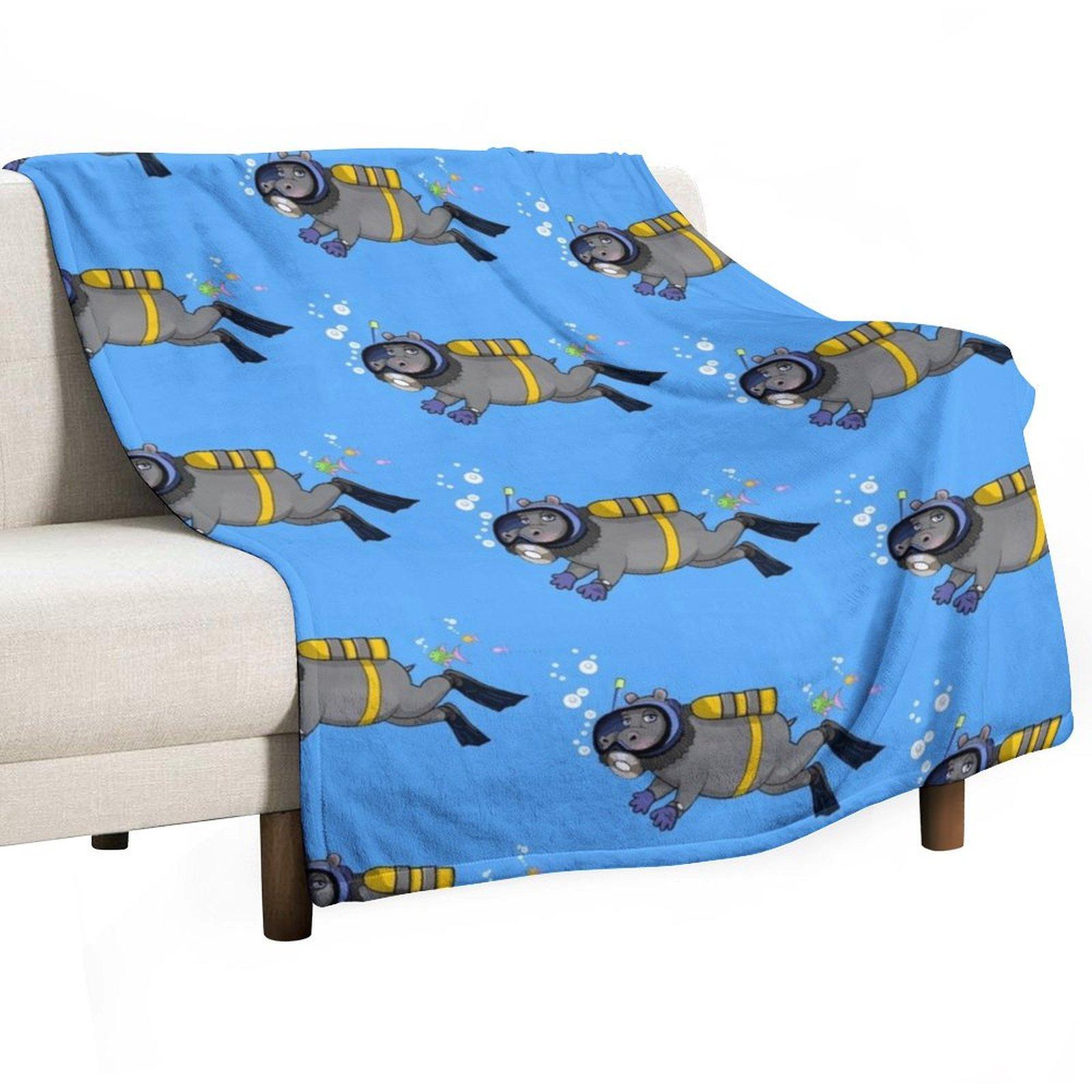 Diver Hippo Throw Blanket Loose Decorative Throw halloween Hairys Blankets 30x40in