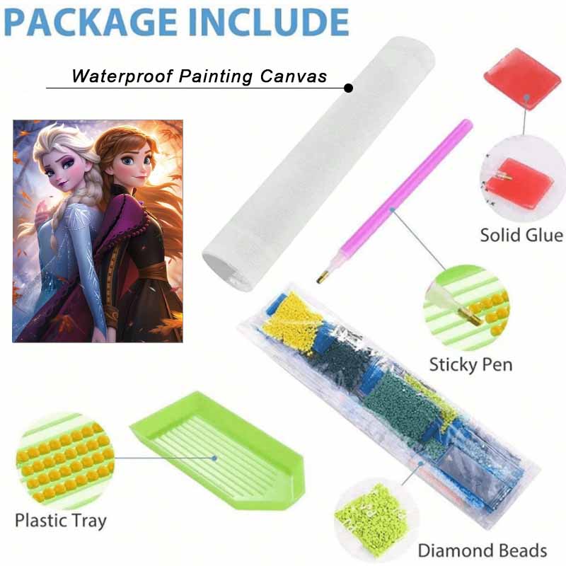 Disney Diamond Art Painting Kit – Frozen Sisters Sparkling Craft, Home Wall Decor, Handmade Gift