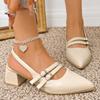 Fashion Pointed Toe Chunky Heel Sandals for Women Summer 2025 Double Buckle Strap Thick Heeled Pumps Woman Slingback Dress Shoes