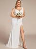 Ever-Pretty Plus Size Deep V-Neck Sleeveless High Slid Simple Wedding Dresses for Bride White