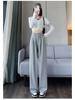Women's Gray High-Waisted Wide-Leg Sweatpants - Casual Drawstring Fit for Autumn and Winter
